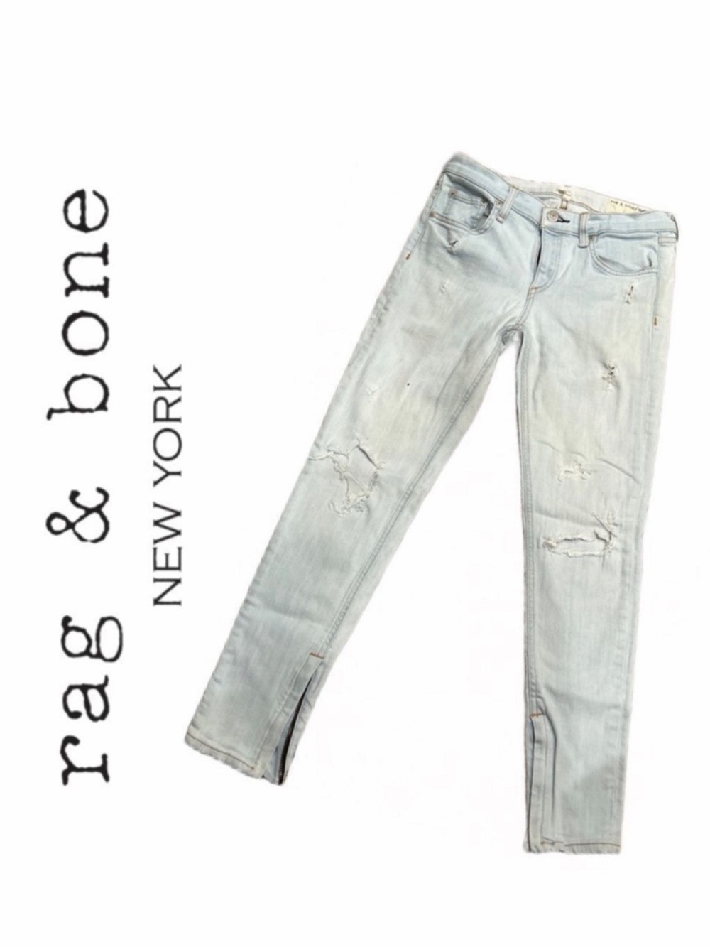 rag & bone Women’s Light Wash Distressed Denim Zipper Capri‎ Jeans - Size 27